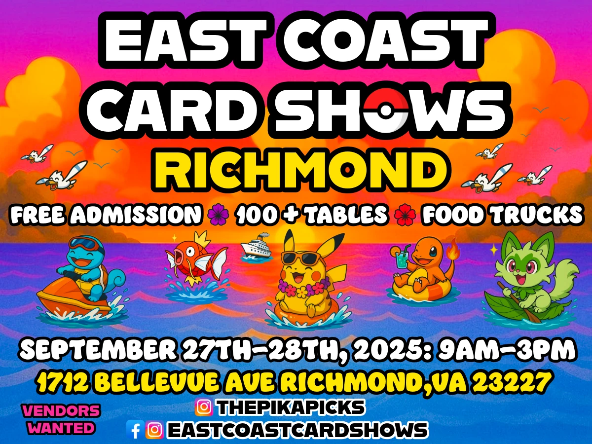pokemon cards richmond va FREE Pokmon & Sports Card Show  Richmond,  September 27-28, 2025 TOP 10 BEST Pokemon Card