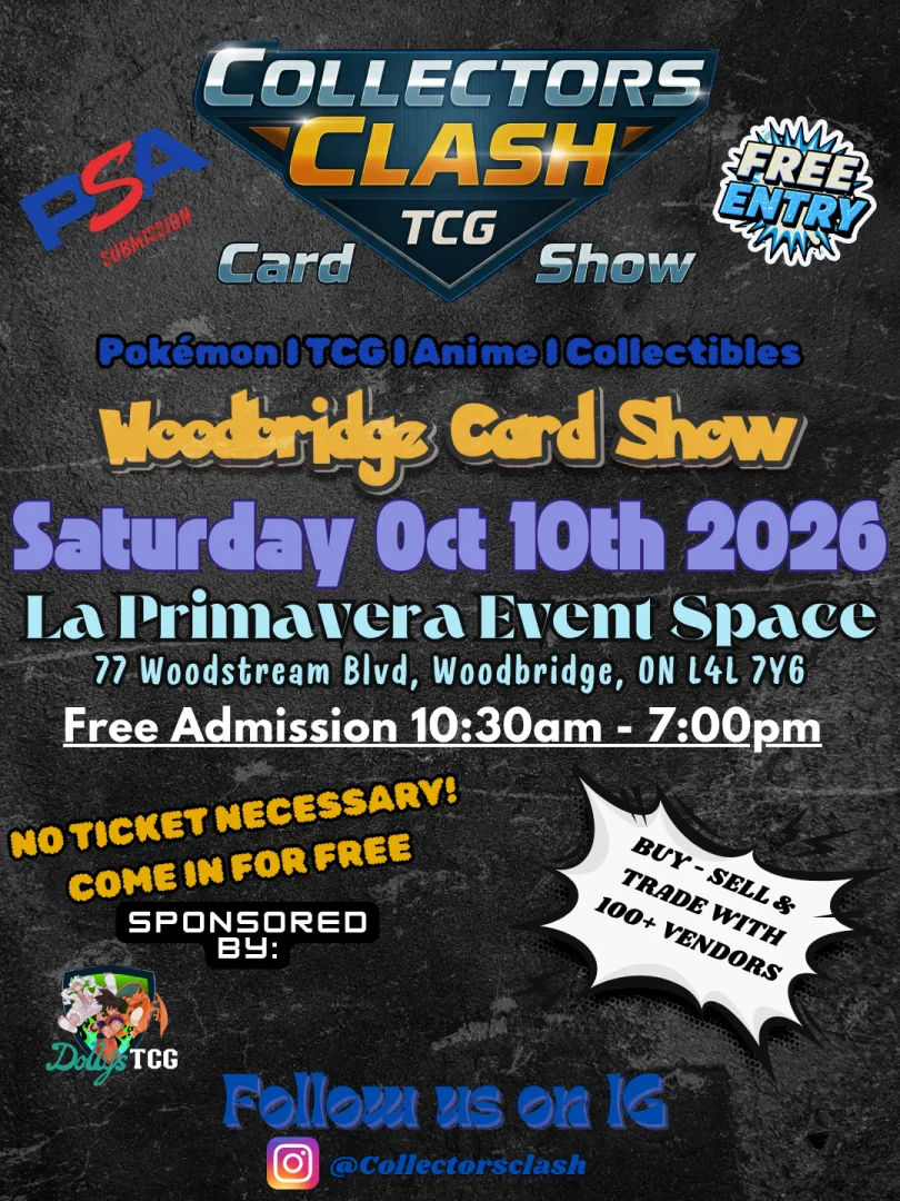 Event flyer for Collectors Clash Woodbridge Card Show OCT 10